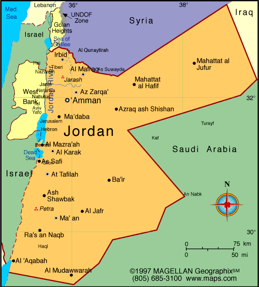 where is the country of jordan located